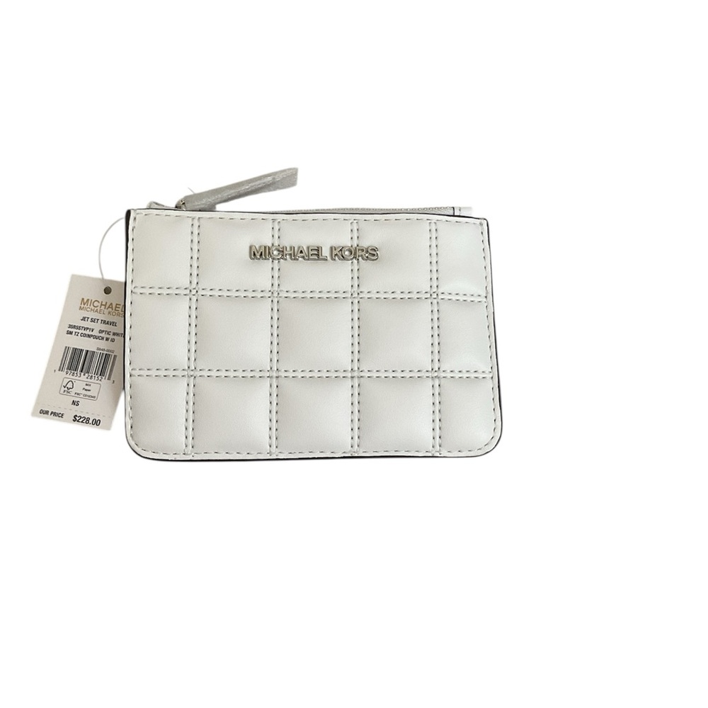 Authentic Michael Kors White Card Holder Quilted Design